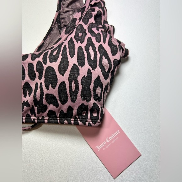 🆕 NWT Juicy Couture Leopard Bikini Swimsuit Bralette Ruffle Tie Back Size Large - Picture 16 of 16